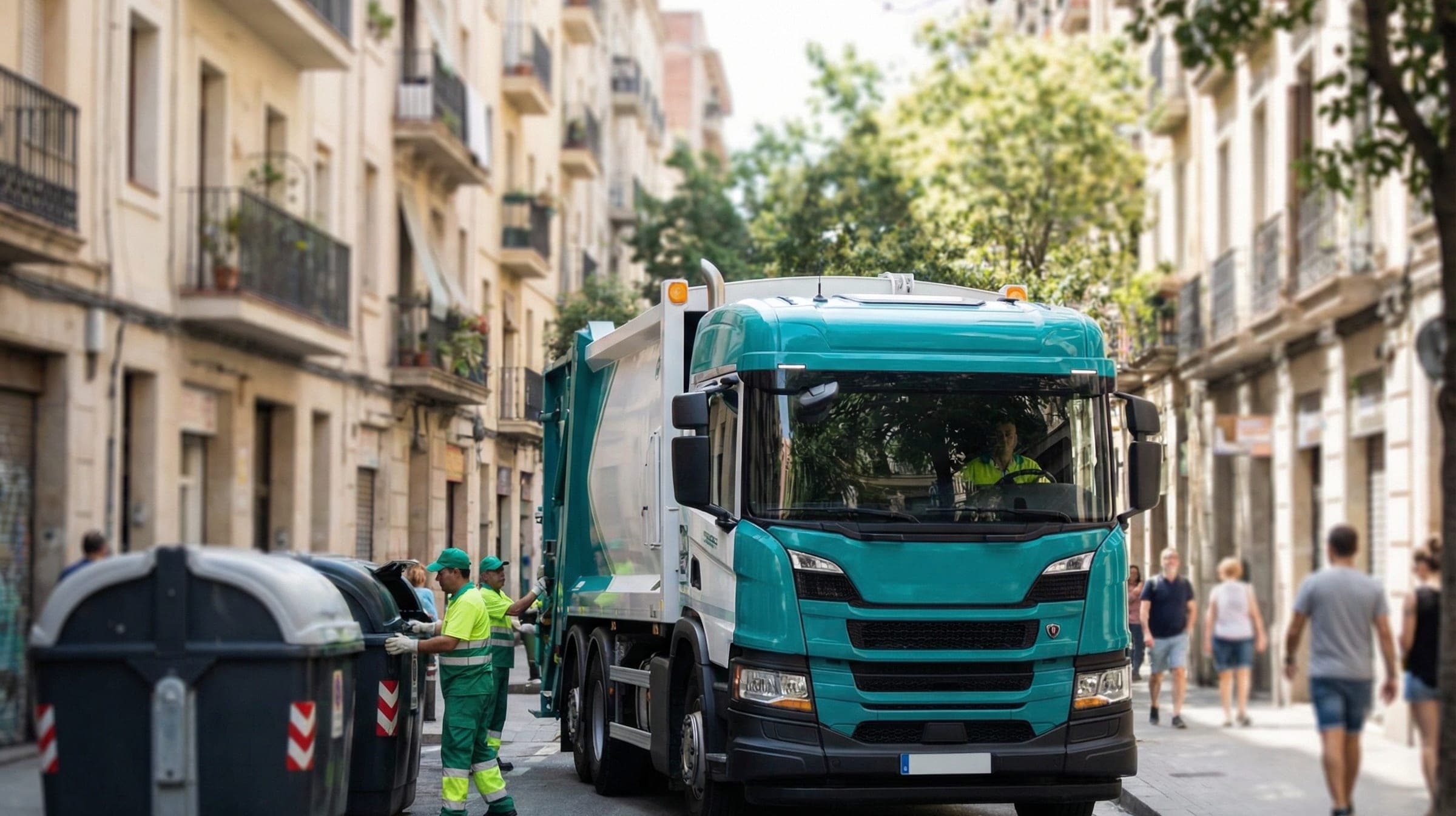 Camión recolector de residuos en una calle de la ciudad