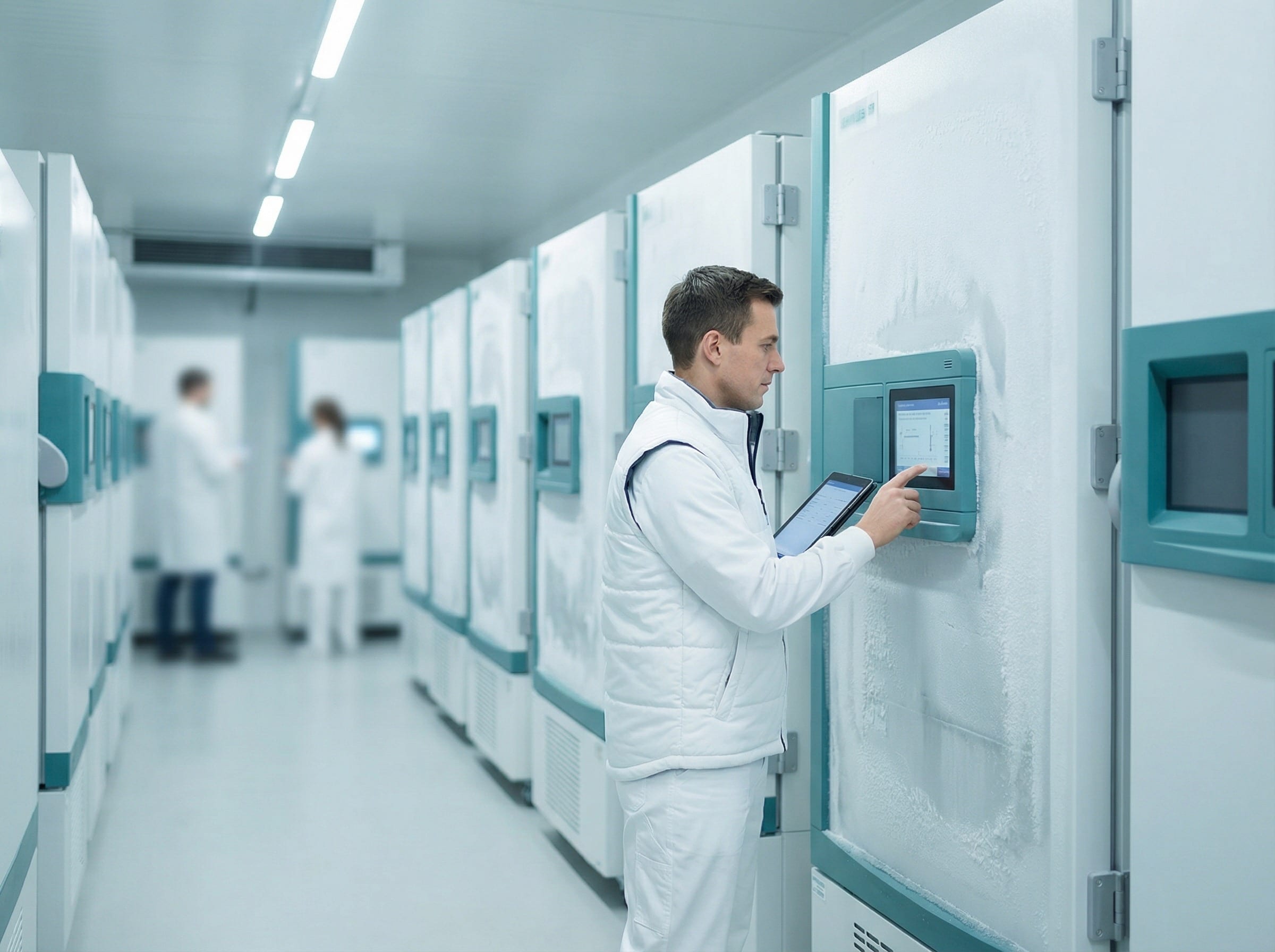Técnico registrando la temperatura de una cámara fría
