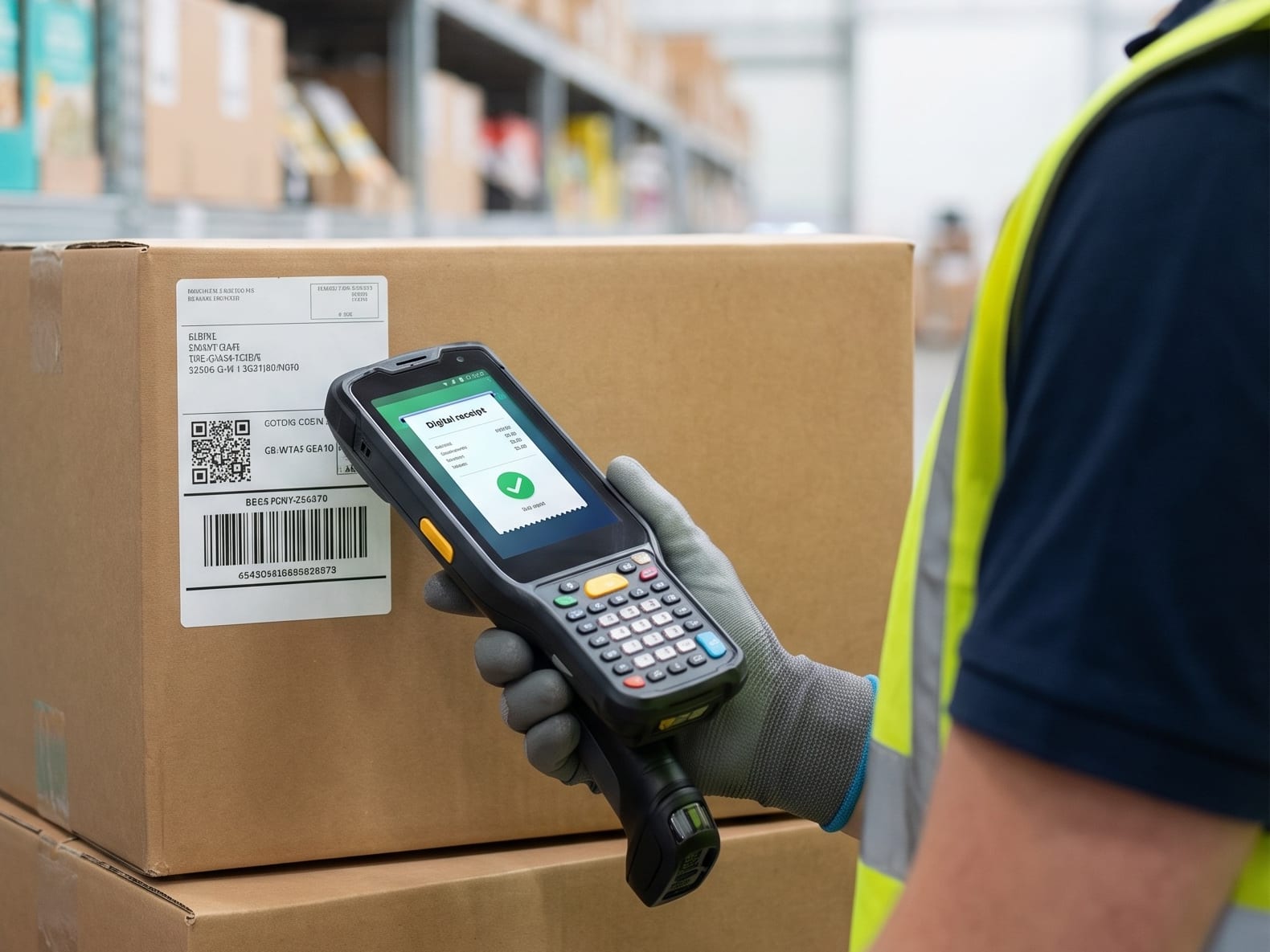 Handheld scanner validating a box label